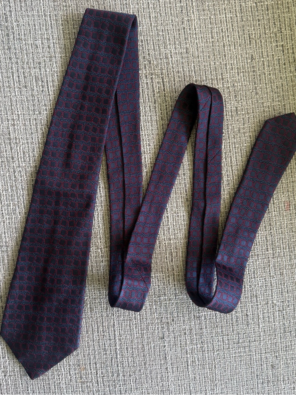 Bottega Veneta Burgundy and Navy Square-Pattern Silk Tie